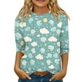 thumbnail image 1 of CCRFTGI Girls Tops 12-14 3/4 Sleeve Casual Floral Prints Pullover Shirts Round Neck Comfy Soft Preppy Clothes Blue 10-11Years, 1 of 4