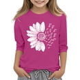 thumbnail image 1 of CCRFTGI Girls Tops Cute 3/4 Length Sleeve Sunflower Print Tee Shirts Round Neck Solid Tunic Tops Oversized Soft 5-14 Years Blouses Hot Pink 14-15Y, 1 of 4