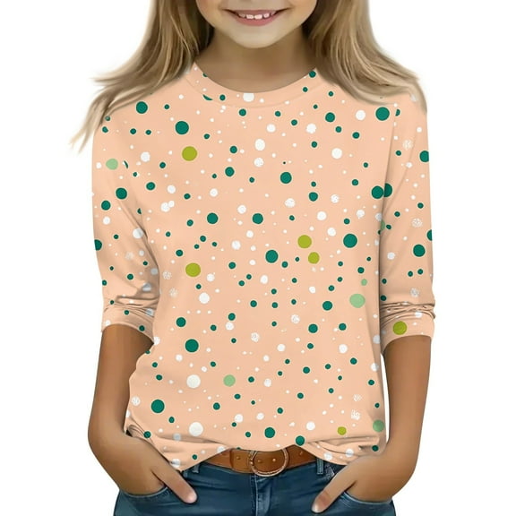 CCRFTGI Girls Tops Size 10-12 3/4 Sleeve Trendy Prints Basic Shirts Crew Neck Soft Comfy Tee Top Khaki 9-10Years