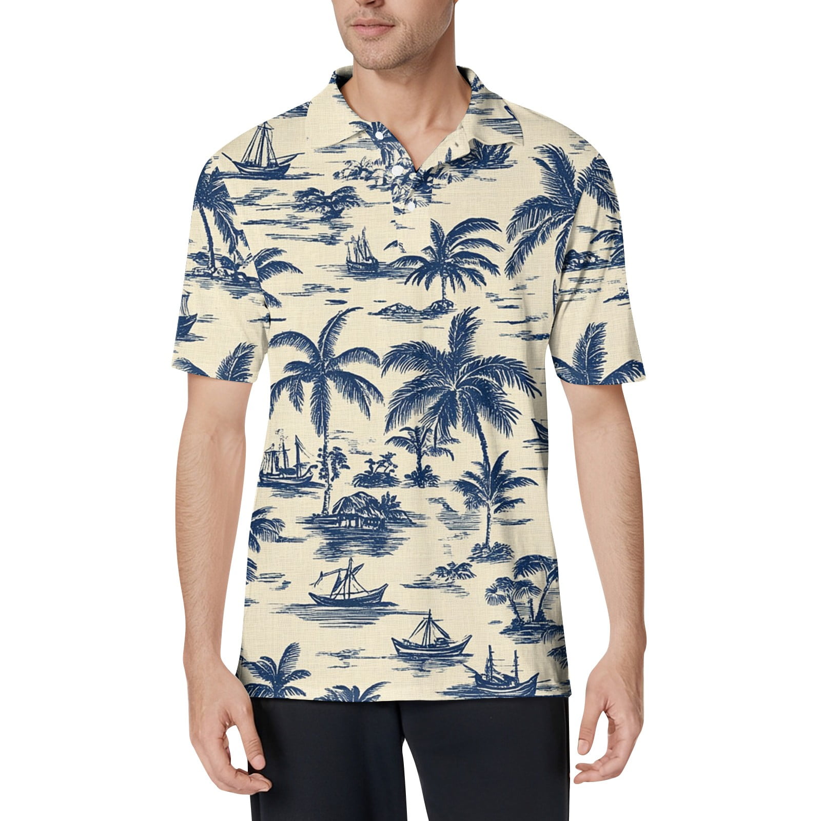 Yellow Palm Tree Hawaiian Print Men's Short Sleeve Shirt main image 1