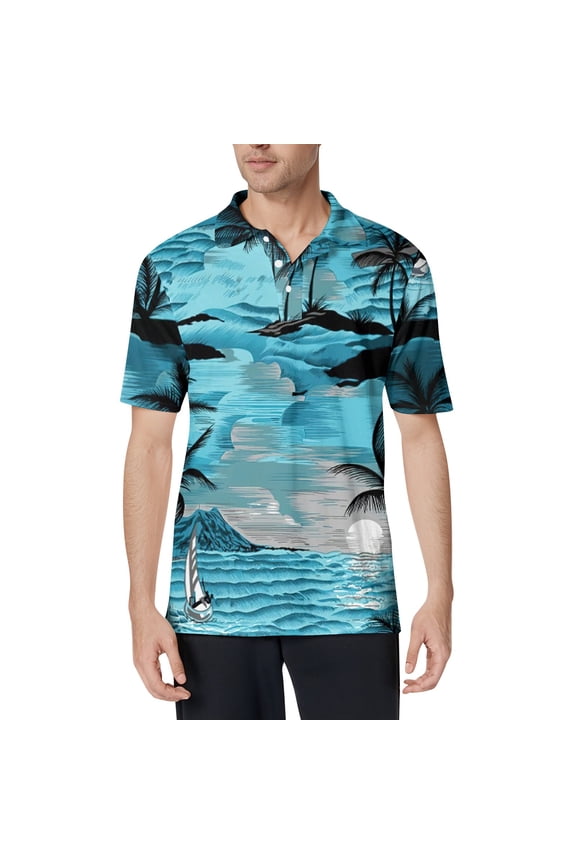 Hawaiian Shirt for Men Clearance Cotton Short Sleeve Polo Shirts Summer Black Mens Shirts Beach Palm Trees Graphic Button Down Tee Shirts Mens,Black XL