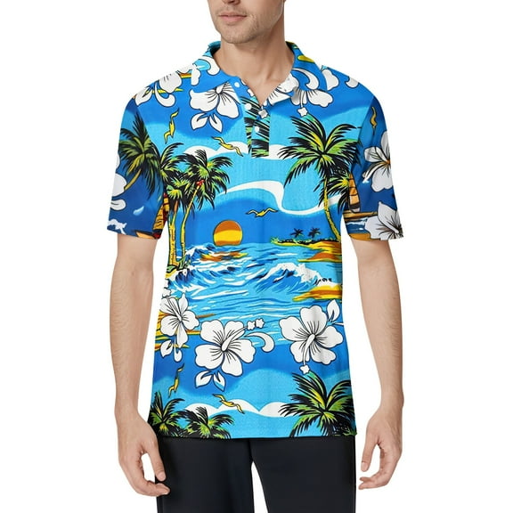 CCRFTGI Hawaiian Shirt for Men 3x Cotton Short Sleeve Polo Shirts Summer Plain Men Shirts Beach Palm Trees Graphic Button Down Men T Shirts,Blue XL