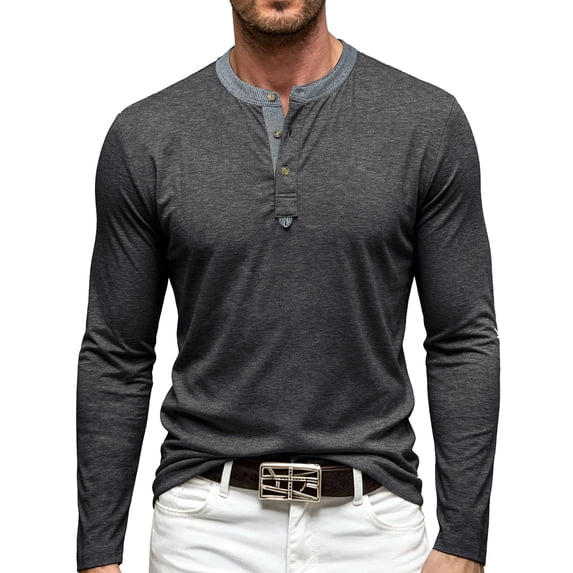 CCRFTGI Henley Shirts for Men Light Soft Basic Fall Fashion Pullover Tees Shirts Tops Dark Gray L