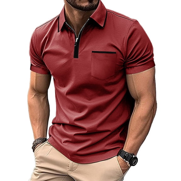 CCRFTGI Henley Shirts for Men Short Sleeve Casual Quater zipper Lapel Shirts for Men Classic Summer Fashion Gym Workout Tee Tops with Pockets Red XXL