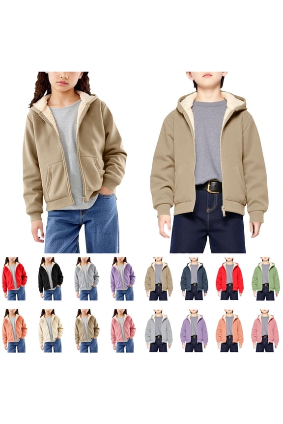 Hoodie for Child Boys Girls Size 10-12 Sherpa Fleece Lined Zip Hooded Sweatshirt Trendy Fall Winter Jacket Fluffy Sweatshirts Orange 9-10 Years