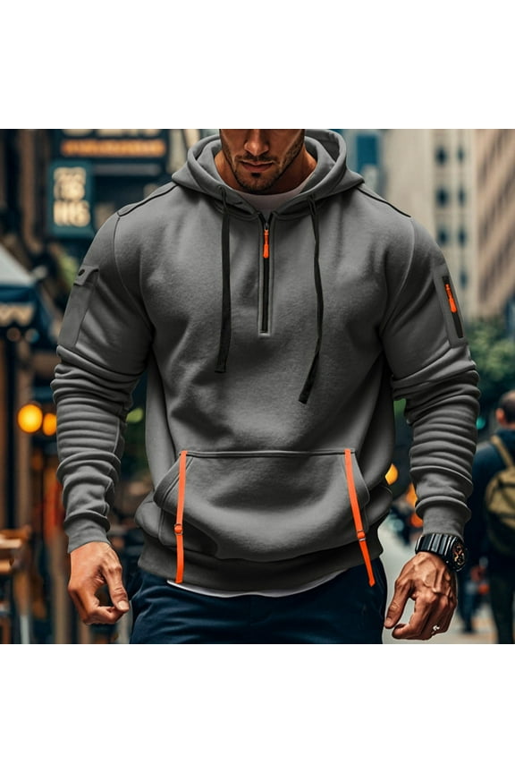 Hoodie Men Vintage Zip Up Pullover Winter Fashion Military Sweatshirt Long Sleeve Drawstring Gray Hoodie Men with Pockets Dark Gray 3XL
