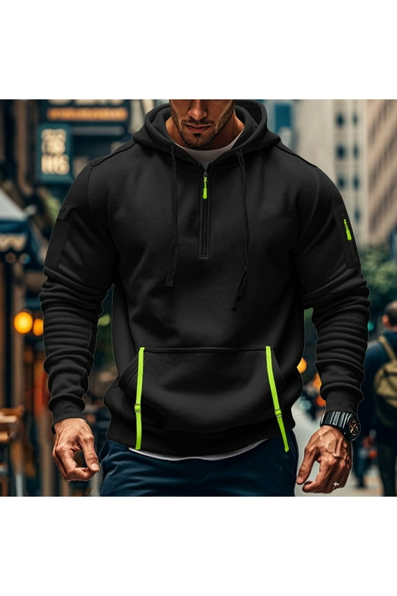 Hoodies for Men Winter Big and Tall Zip Up Pullover Loose Fit Military Sweatshirt Long Sleeve Drawstring Hoodies for Men with Pockets Black 5XL