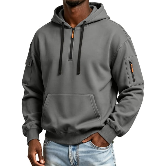 CCRFTGI Hoodies for Men 1/4 Zip Casual Outdoor Hooded Sweatshirt Fall Fashion Pullover Hoodie Dark Gray 2XL