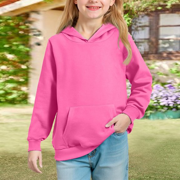 CCRFTGI Hoodies for Teen Girls Casual Kids Tween Girls Hooded Sweatshirt Long Sleeve Soft Comfy Outfits Hot Pink 13-14Years