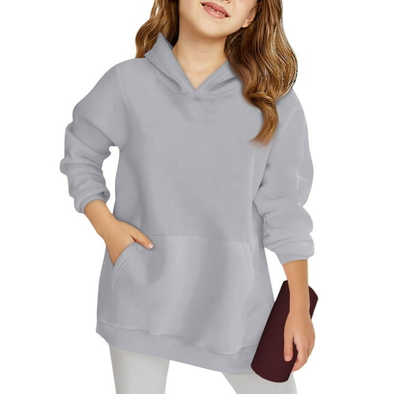 CCRFTGI Hoodies for Teen Girls Classic Kids Tween Girls Hooded Sweatshirt Long Sleeve Soft Comfy Outerwear Gray 8-9Years