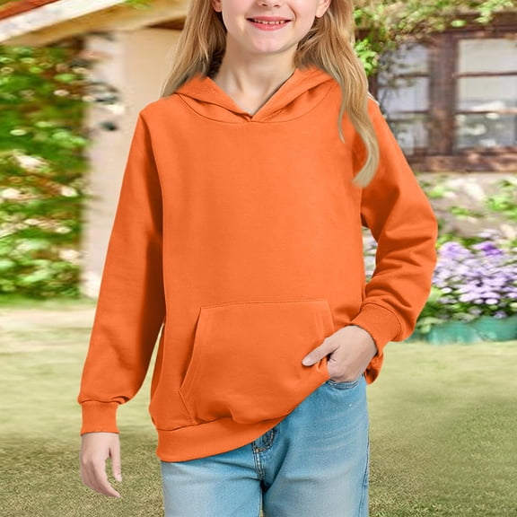 CCRFTGI Hoodies for Teen Girls Fashion Size 10-12 Hooded Sweatshirt Tops Long Sleeve Comfy Soft Outfits Orange 7-8Years