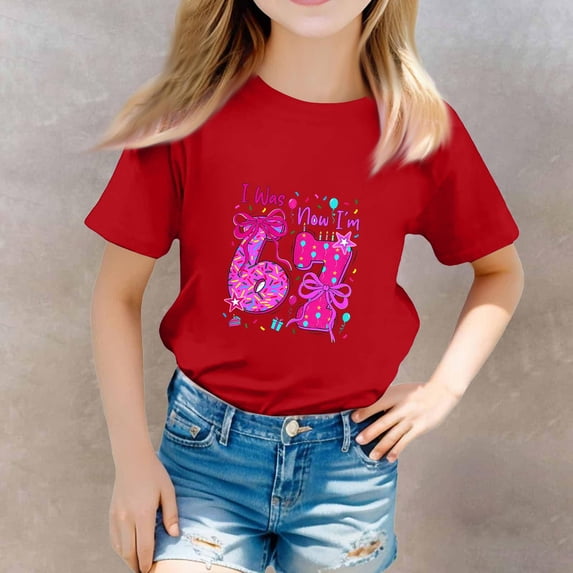 CCRFTGI I Was 6 Now Im 7 Shirt for Kids Girls Boys 7-8 Cute Holiday T Shirts 2026 Summer Tops Girls Clothes Fashion Red 5-6 Years