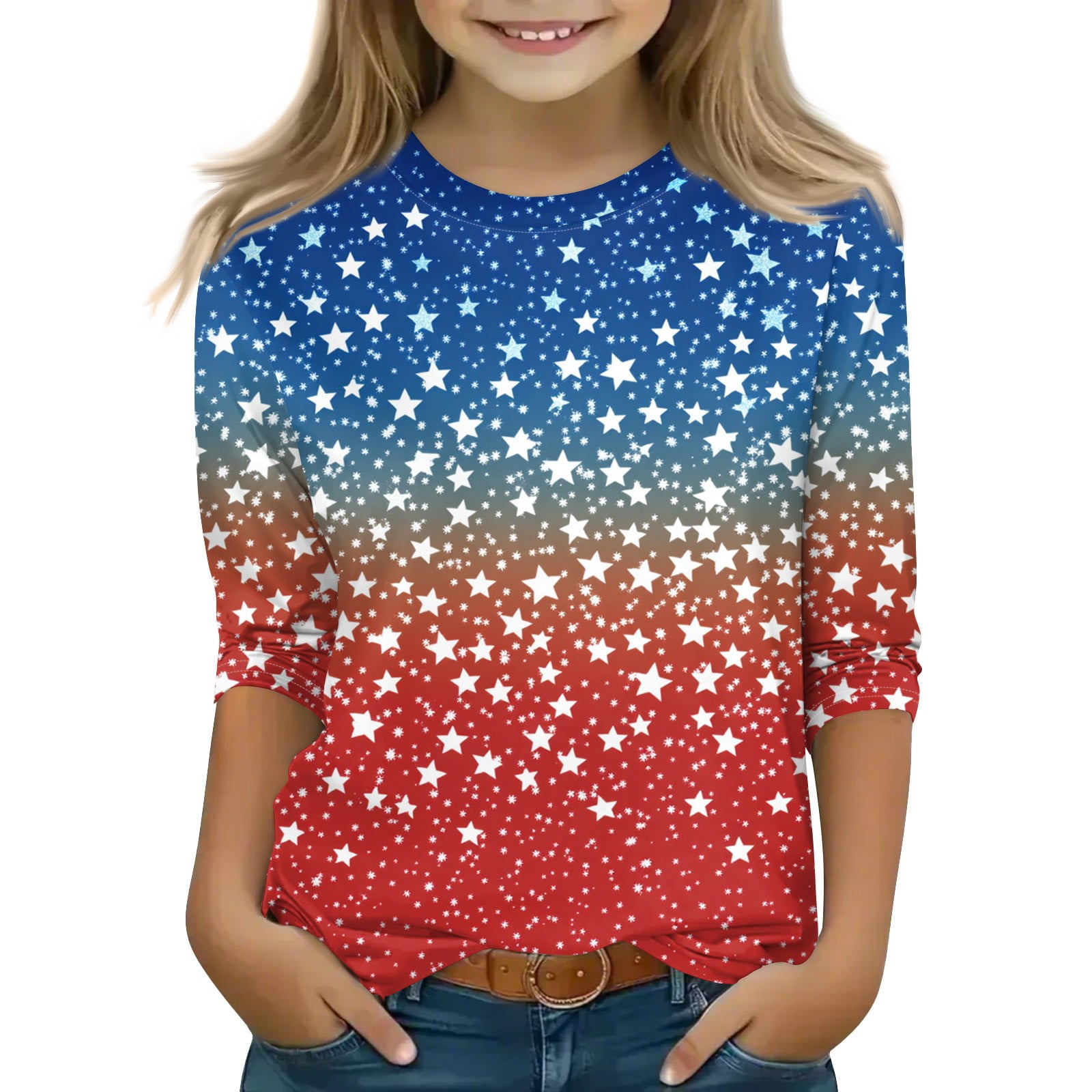 Women's Patriotic Crop Top - USA Flag Graphic, Summer Casual Shirt, X-Small, White