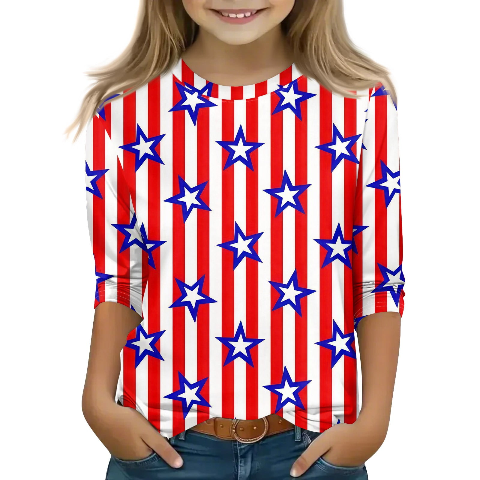Women's American Flag Graphic T-Shirt - 4th Of July Patriotic Tee, Short Sleeve Crewneck, Cotton Blend (Black, Large)
