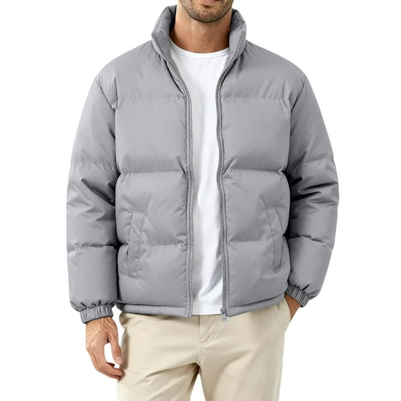 CCRFTGI Jackets for Men Casual Windproof Jacket Big and Tall Thickened Down Jacket Classic Fit Winter Coat with Pockets Light Gray 5XL