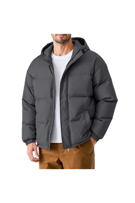 Jackets for Men Casual Windproof Jacket Big and Tall Thickened Down Jacket Soft Winter Coat with hooded Dark Gray 4XL