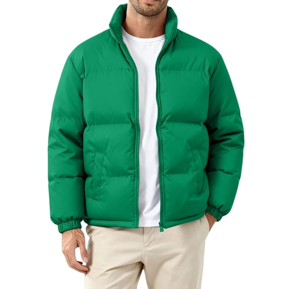 CCRFTGI Jackets for Men Warm Windproof Jacket Big & Tall Thickened Down Jacket Classic Fit Winter Coat with Pockets Green L