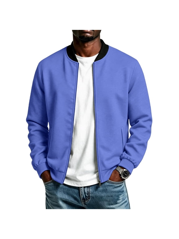 Jackets for men Casual Stylish Full Zip Lightweight Windbreaker Fashion Jackets with Pockets Royal Blue XL