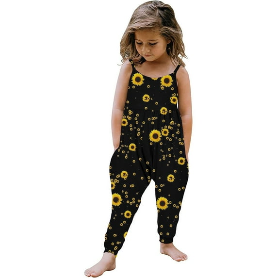 CCRFTGI Jumpsuit Girls Casual Spaghetti Strap Girls Romper Summer Overall Fashion Sleeveless Outfit with Pockets Black 5-6 Years