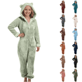 thumbnail image 1 of CCRFTGI Kids Girls Boys Onesie Fleece Hooded Long Sleeve Onesie Pajamas Fuzzy Winter Zip Up Jumpsuit Soft Warm Loungewear Green 5-14Years, 1 of 6