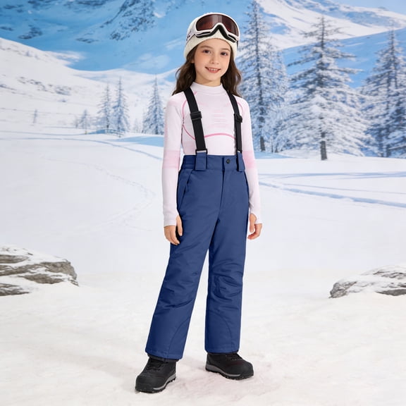 CCRFTGI Kids Snow Pants Snowboard Overalls Adjustable Baggy Ski Pants Winter Snow Pants Girls Athletic Outdoor Windproof Waterproof Activewear Navy 14-15Y