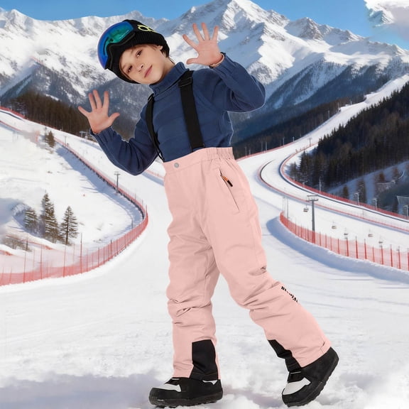 CCRFTGI Kids Snow Pants Snowboard Overalls Adjustable Baggy Snow Pants Winter Snow Pants Boys Athletic Outdoor Waterproof Windproof Activewear Pink 11-12Y