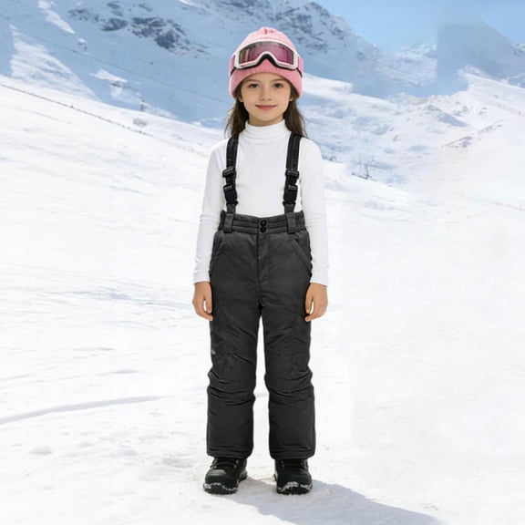 CCRFTGI Kids Snow Pants Snowboarding Straps Adjustable Baggy Ski Pants Winter Warm Snow Pants Boys Athletic Outdoor Waterproof Windproof Snowsuit Black 6-7Y