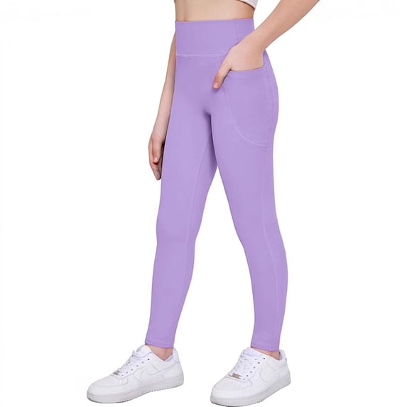 CCRFTGI Leggings for Children Girls Size 8 High Waist Yoga Pants Athletic Sports Tight Stretch Dance Leggings with pockets Purple 7-8 Years