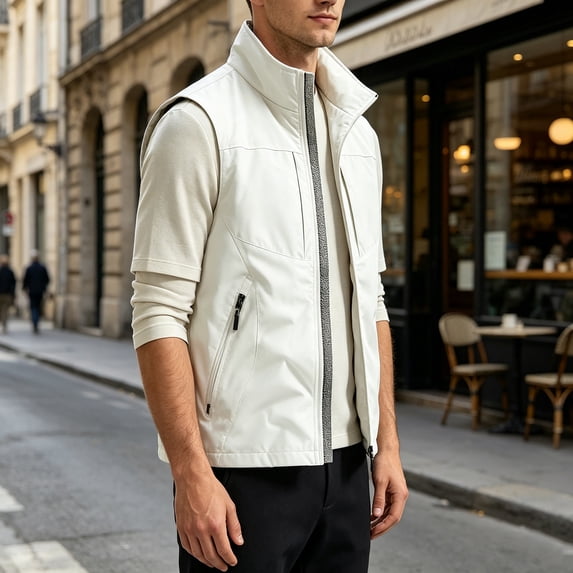 CCRFTGI Lightweight Vest For Men Stand Collar Sleeveless Outdoor Work Casual Jacket Zip Up Cargo Travel Waistcoat With Multiple Pockets White XL