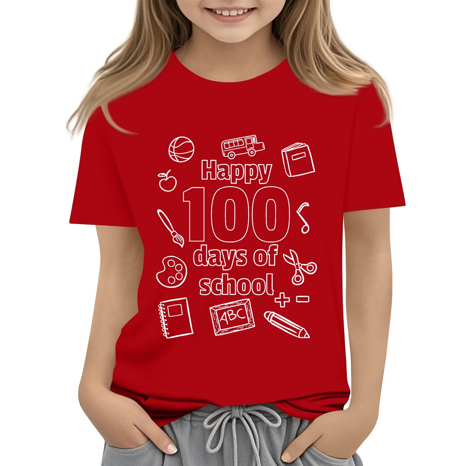 CCRFTGI Little Girl 100 Days Of School Shirt Size 78 Happy 100 Days of
