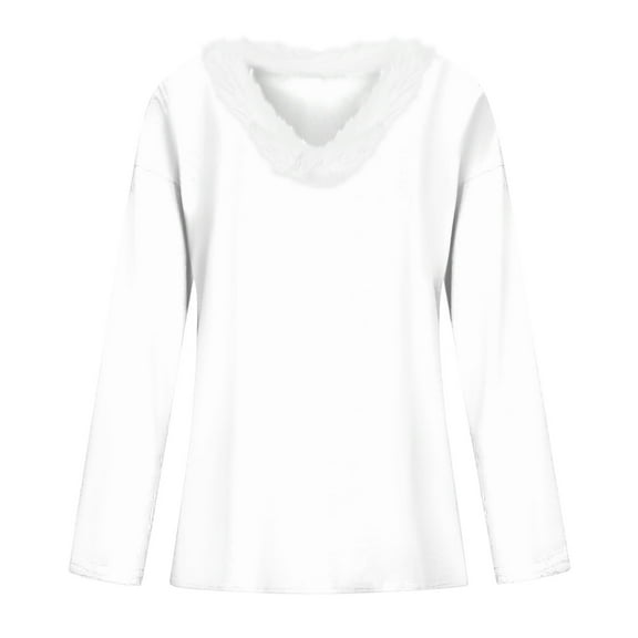 CCRFTGI Long Sleeve Girls T-Shirts Cute 3D Solid Color Fur Trim V Neck Tee Tops Fashion Fall T Shirts Tween girls Tshirts White 11-12 Years