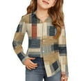 thumbnail image 1 of CCRFTGI Long Sleeve Shirts for Children Girls Causal Back To School Button Down Collared Tops Formal Color Block Blouse Classic Fall Uniform Shirt with Pocket Light Brown 8-9 Years, 1 of 4
