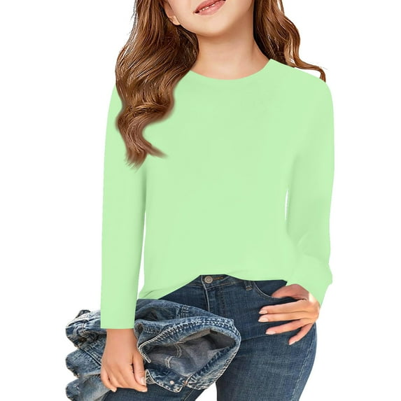CCRFTGI Long Sleeve Shirts for Girls Casual Long Sleeve Tees Soft Crewneck Shirts shirts for kids trendy Trendy Tunic Tops Fall Outfits Fluorescent Green 7-8Y