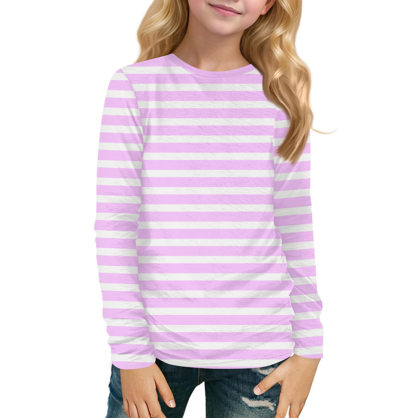 CCRFTGI Long Sleeve Shirts for Girls Size 10-12 Funny Pink Striped T ...