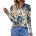 thumbnail image 1 of CCRFTGI Long Sleeve Shirts for Women Casual Polo Shirts Golf V Neck Collared Shirts Fall Fashion Vintage Floral Print Loose Fit Button Up Tees Light Blue L, 1 of 4