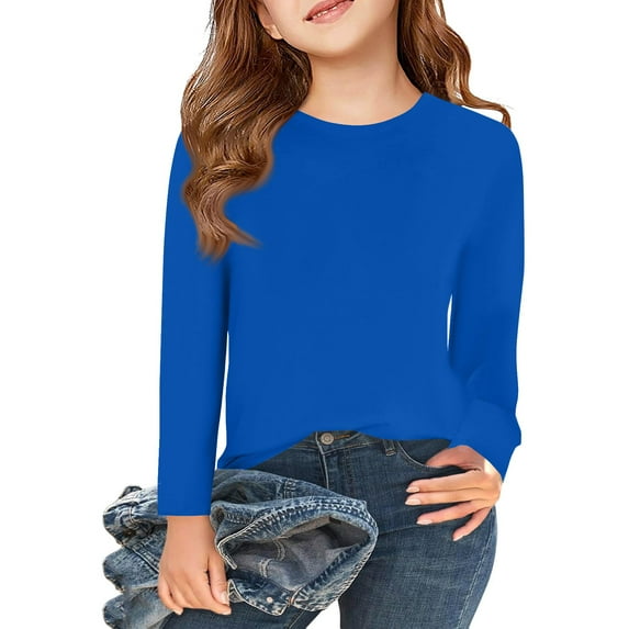 CCRFTGI Long Sleeve Shirts for Girls Basic Long Sleeve T Shirts Cute Crewneck Shirts shirts for kids trendy Comfy Tunic Tops Fall Outfits Blue 6-7Y