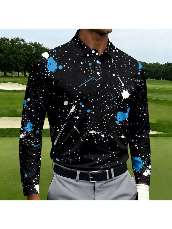 Long Sleeve Shirts for Men Three Button Slim Fashion Golf Daily Casual Pullover Tops Black M