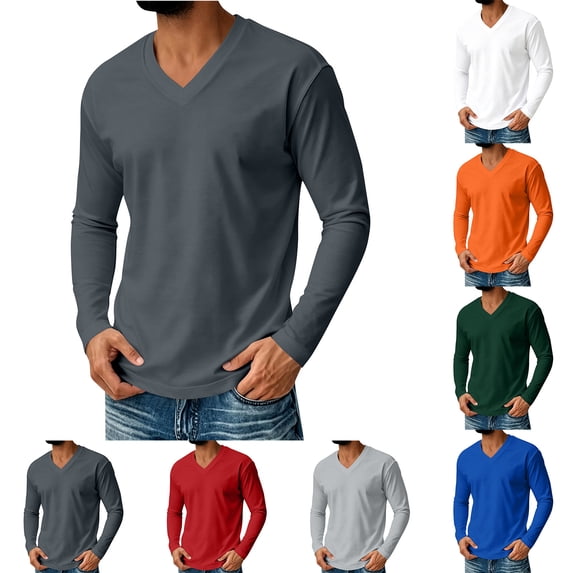 CCRFTGI Long Sleeve Shirts for Men V Neck T-Shirts Breathable Comfort Loose Casual Daily Wear Tops Light Gray 5XL