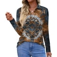 thumbnail image 1 of CCRFTGI Long Sleeve Shirts for Women Business Workl Polos Athletic V Neck Collared T Shirts Fall Vintage Floral Print Loose Button Up Tops Ginger M, 1 of 4