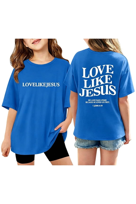 Love Like Jesus Cute Tops for Kids Girls Boys Size 10-12 Short Sleeve Letter Tween Girls Trendy Clothes Tee Tops Summer Casual Loose Comdy Crew Neck T-Shirts Light Blue 5-7 Years