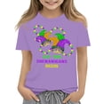 thumbnail image 1 of CCRFTGI Mardi Gras Shirt for Kids Girls Size 8 Cute Carnival Graphic Shirts Trendy Beads Tee Holiday Crewneck New Orleans Party Custume Tops Purple 11-12 Years, 1 of 3