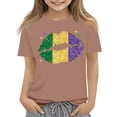thumbnail image 1 of CCRFTGI Mardi Gras Shirt for Child Girls Size 7 Funny Mardi Gras Lips Shirts Fashion Beads Tee Party Crew Neck Carnival T-Shirt Light Brown 5-6 Years, 1 of 4