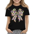 thumbnail image 1 of CCRFTGI Mardi Gras Shirt for Children Girls Size 8 Cute Coquette Bow Shirts Trendy Beads T-Shirt Holiday Crew Neck Gift T-Shirt Black 2-3 Years, 1 of 4