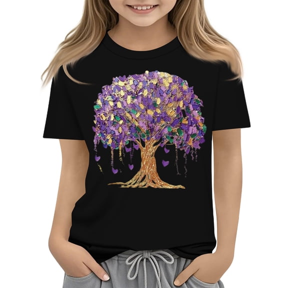 CCRFTGI Mardi Gras Shirt for Kids Girls Size 7 Funny 0 Shirts Fashion Beads Tee Party Crewneck Gift T-Shirt Black 7-8 Years