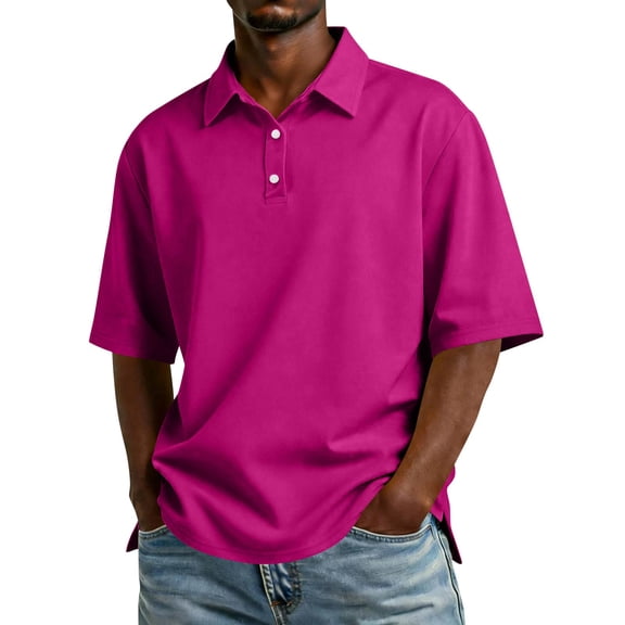 CCRFTGI Men Polo Shirts Big and Tall Short Sleeve Henley Shirts Golf Button Down Collared Tops Classic Summer Outfits Purple XXL