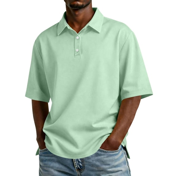 CCRFTGI Men Polo Shirts Casual Short Sleeve Shirt Athletic Button Up Collared Tops Oversized Summer Outfits Mint Green XXL