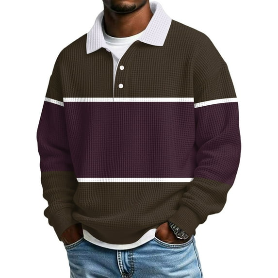 CCRFTGI Men Polo Shirts Waffle Big and Tall Long Sleeve Shirt Athletic Button Down Collared Tops Oversized Spring Fall Summer Polo Shirt Brown 2XL