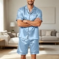 thumbnail image 1 of CCRFTGI Men Satin Silk Pajama Sets Short Sleeve Sleepwear Button-Down PJs Sets Summer Two-Pieces Loungewear with Pockets Light Blue S, 1 of 4
