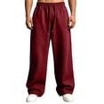 thumbnail image 1 of CCRFTGI Men's Baggy Sweatpants Straight Leg Sweat Pants Drawstring Elastic Waist Slacks with Pockets Wine 3XL, 1 of 7