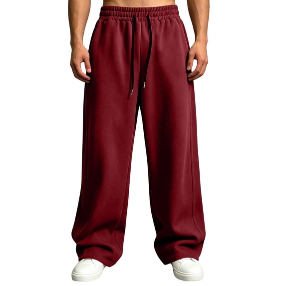 CCRFTGI Men's Baggy Sweatpants Straight Leg Sweat Pants Drawstring Elastic Waist Slacks with Pockets Wine 3XL